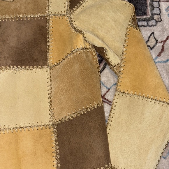 Demim & Co. Vintage Patchwork Leather Jacket Women's Medium Crocheted Buttons - Picture 4 of 8